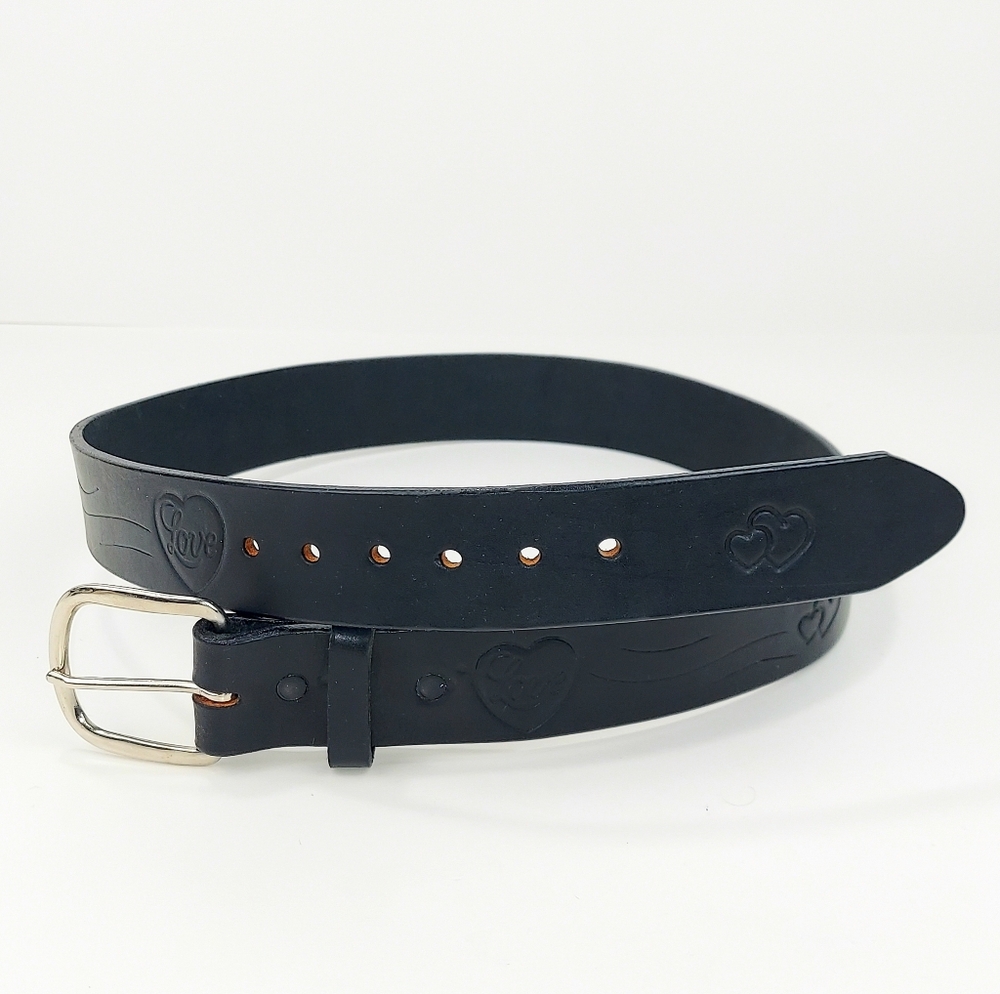 LEAH Personalized Custom Black Love Leather Belt 32